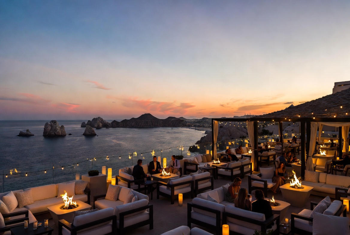 Cabo rooftop sunset view