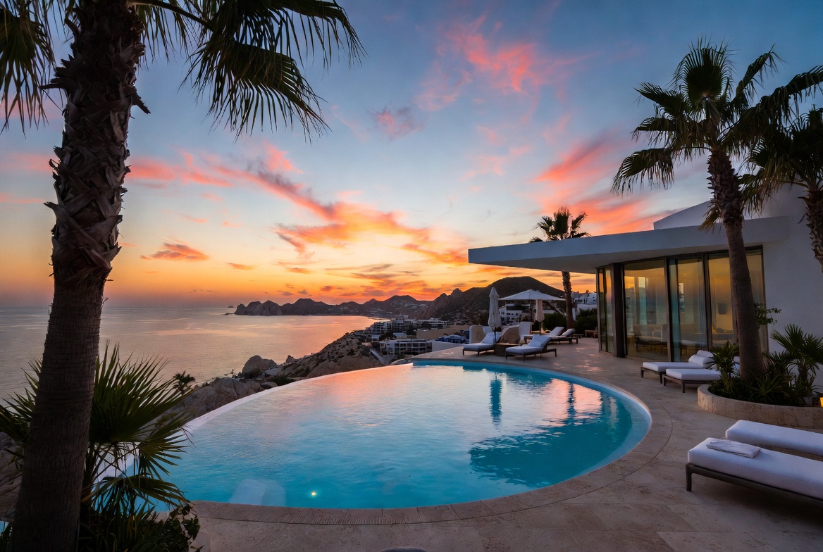 Luxury Cabo villa at sunset